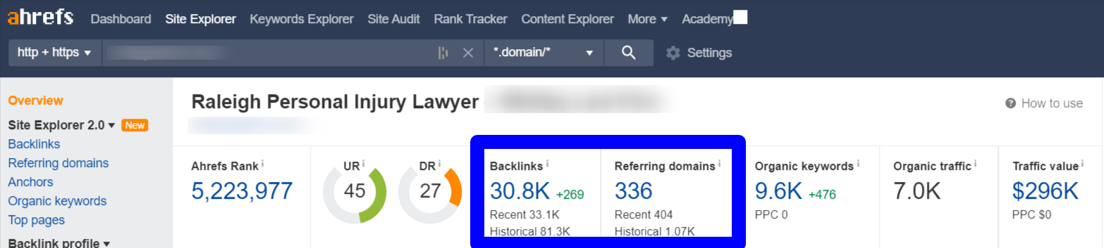 a hrefs backlinks and referring domains